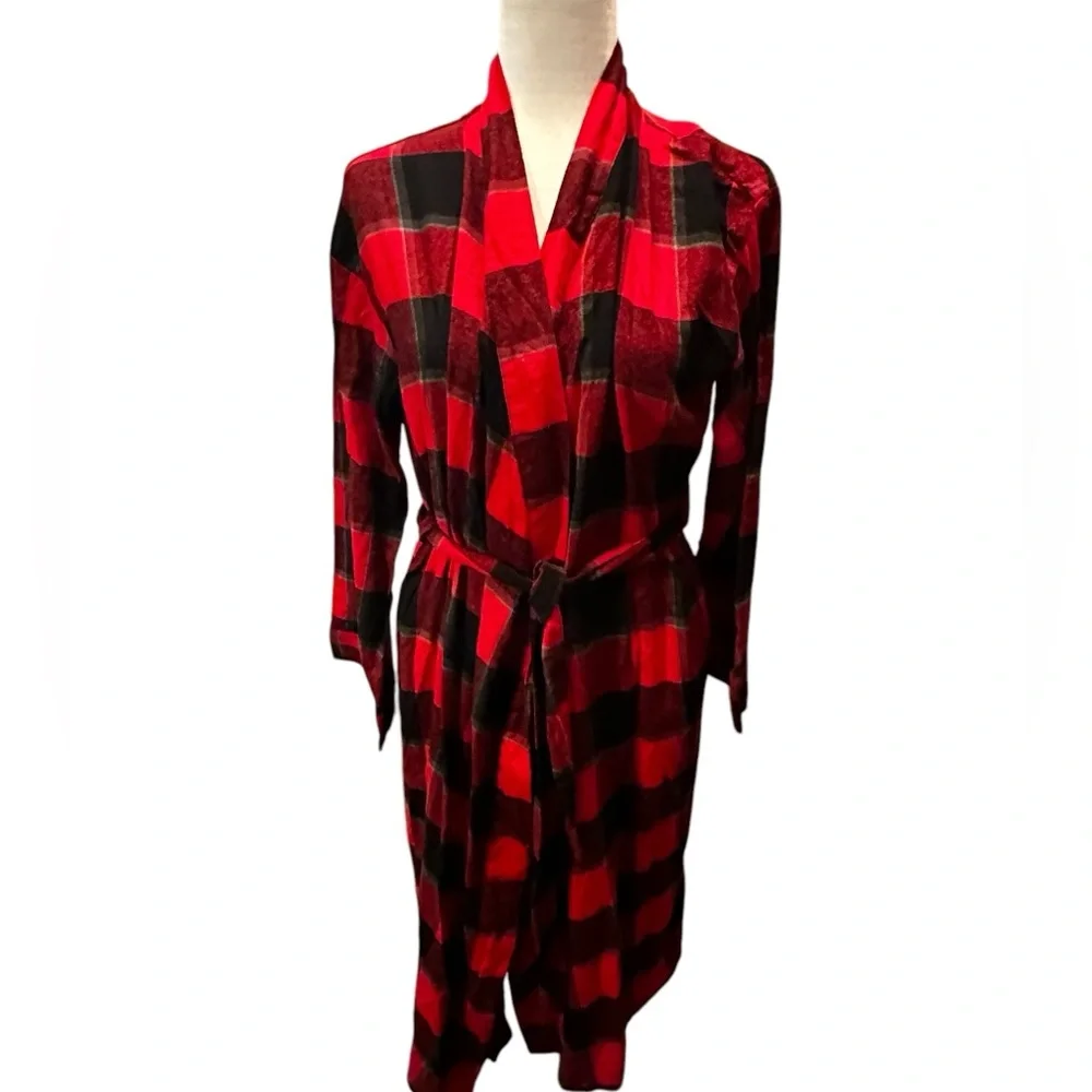 STARS ABOVE Perfectly Cozy Buffalo Check Flannel Robe in Red‎ Size M/L NEW NWT